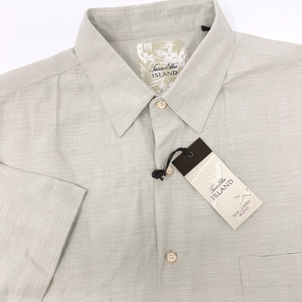 Tasso Elba Island Mens XL Silk Linen Short Sleeve Button Up Shirt NEW